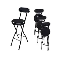 pealihuy lot de 4 tabourets pliables, chaise haute de cuisine ronde rembourrée, tabouret de bar noir à hauteur de comptoir, tabouret de petit-déjeuner pliable avec dossier et repose-pieds (55 cm)