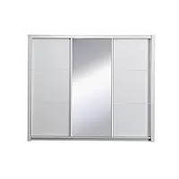 armoire, garde robe sena 208 cm deux portes avec miroir. dressing complet avec penderie et étagères. coloris blanc brillant