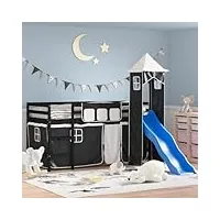 csderty furniture home tools lit mezzanine pour enfants avec tour en pin massif blanc/noir 80 x 200 cm