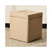 pouf cube de rangement avec rangement, repose-pieds en tissu, avec mousse à mémoire de forme et siège en faux lin, pieds en plastique antidérapants, beige 30 cm, 30 cm, 35c