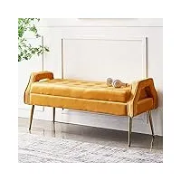 xmdeur banc de bout de lit luxueux avec pieds dorés, banc de chambre à coucher banquette rembourrée en velours, banc ottoman confortable banc de chaussure d'entrée multifonction-jaune 100x46x55cm(3