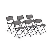 idmarket - lot de 6 chaises de jardin pliantes bastia métal et textilène gris anthracite