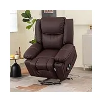 merax fauteuil de relaxation en cuir synthétique avec 2 poches latérales, 2 porte-gobelets, marron pu