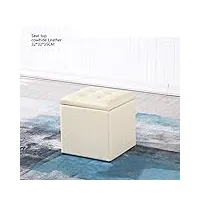 générique tabouret,geelky carré bois rangement ottoman,cube avec simili cuir avec couvercle À charnière repose-pieds tabouret table basse pouf boîte de rangement-d 32x32x35cm(13x13x14in)