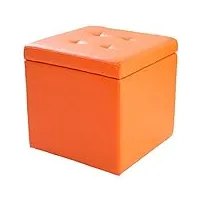 tabouret,cube en simili cuir ottoman de rangement, pouf, banquette, coffre à jouets avec charnière supérieure, boîte de rangement, pouf, coffre, orange, 40 x 40 x 40 cm (16 x 16 x 16)