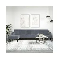 tidyard canapé-lit en forme de l gris 260x140x70 cm velours, canapé d'angle convertible siège confortable banquette lit pour salon, chambre d'amis, appartement, petit espac