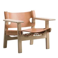 fredericia - fauteuil the canvas spanish - naturel, chêne/savonnée/cuir naturel/lxhxp 82,5x67x60cm