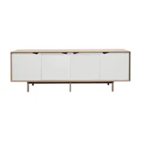 andersen furniture - armoire basse s1 avec avec portes blanches - chêne savonné/ blanc alpino/l 200 x d 50 x h 68 cm