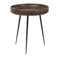 mater - table d'appoint bowl m - gris sirka/plateau bois de mangue teinté/structure acier noir/h 52cm / ø 46cm