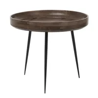 mater - table d'appoint bowl l - gris sirka/plateau bois de mangue teinté/structure acier noir/h 46 / ø 52cm