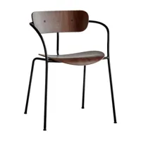 &tradition - chaise avec accoudoirs pavilion av2 - noyer/laqué/pxhxp 56x76x50cm/structure acier noir