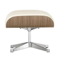 vitra - eames lounge chair - ottoman/ repose pied - neige/siège cuir premium f 72 (durable)/assise noyer pigment blanc/structure en aluminium poli