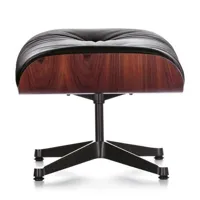 vitra - eames lounge chair - ottoman/ repose pied - noir nero/siège cuir premium f 66 (durable)/assise en palissandre santos/stucture poli/noir