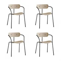 &tradition - set de 4 chaises avec accoudoirs pavilion av2 - chêne/laqué/pxhxp 56x76x50cm/structure acier noir