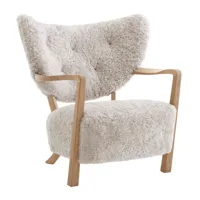 &tradition - fauteuil lounge structure chêne wulff atd2 - blanc/peau de mouton moonlight 17mm/lxhxp 85x85x84cm/avec patins en feutre/structure chêne..