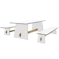 conmoto - tension outdoor - set de jardin1 - blanc/1 table + 2 bancs/bancs h 42 x l 220 x d 45 cm/31kg/table h 73 x l 220 x d 90 cm/67kg