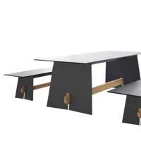 conmoto - tension outdoor - set de jardin1 - anthracite/1 table + 2 bancs/bancs h 42 x l 220 x d 45 cm/31kg/table h 73 x l 220 x d 90 cm/67kg