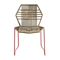 moroso - chaise tropicalia - naturel/siège cuir artificiel/structure rouge signalisation ral3020/lxhxp 54x81x56cm