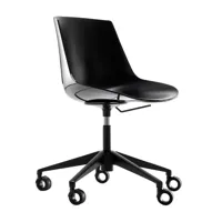 mdf italia - flow - chaise bureau piètement sur roulettes - noir/pxhxp 67x80,5x67cm/structure laqué gris graphite mat