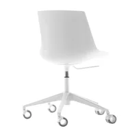 mdf italia - flow - chaise bureau piètement sur roulettes - blanc/pxhxp 67x80,5x67cm/structure laqué blanc mat