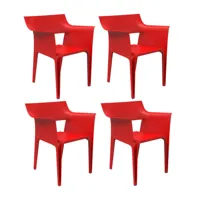 vondom - kit de 4 fauteuils pedrera - rouge/lxhxp 58x83x62cm/pour interieur et exterieur