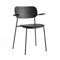 audo - chaise avec accoudoirs co dining cuir - noir/pxhxp 58x75x45.5cm/structure acier laqué noir