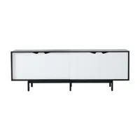 andersen furniture - armoire basse s1 avec avec portes blanches - chêne noir/ blanc alpino/laqué/l 200 x d 50 x h 68 cm