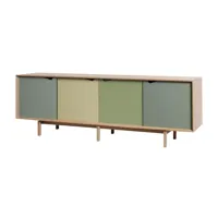andersen furniture - armoire basse s1 avec portes colorées - ocean grey, doeskin, pale olive/chêne savonné/lxhxp 200x65x50cm