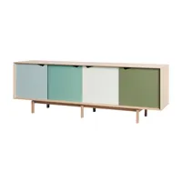 andersen furniture - armoire basse s1 avec portes colorées - dali, capri, alpino, pale olive/chêne savonné/lxhxp 200x65x50cm