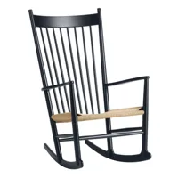 fredericia - fauteuil à bascule j16 - noir/laqué/siège tresse naturel/pxhxp 63x107x93cm