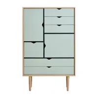 andersen furniture - buffet haut s5 façades colorées - gris océan/chêne savonné/lxhxp 83x132x43cm