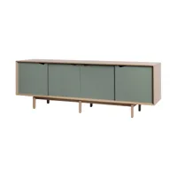 andersen furniture - armoire basse s1 avec portes colorées - gris océan/chêne savonné/lxhxp 200x65x50cm