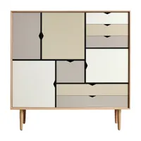 andersen furniture - buffet haut s3 avec façades coloré - blanc argenté/beige/gris métal/chêne savonné/lxhxp 130x132x43cm