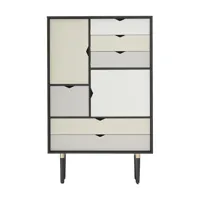 andersen furniture - buffet haut s5 façades colorées - blanc argent/ beige/gris métallique/chêne laqué noir/lxhxp 83x132x43cm