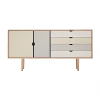 andersen furniture - armoires basse s6 façades colorées - blanc argent/ beige/gris métallique/chêne savonné/lxhxp 163x80x43cm