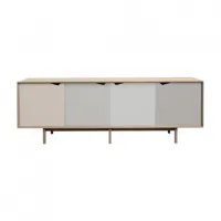andersen furniture - armoire basse s1 avec portes colorées - doeskin, iron, silver, iron/chêne savonné/lxhxp 200x65x50cm
