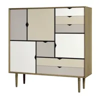 andersen furniture - buffet haut s3 avec façades coloré - blanc argent/ beige/gris métallique/chêne huilé/lxhxp 130x132x43cm