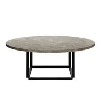 new works - table basse florence ø90cm - gris/marbre gris du marais/structure acier peint par poudrage noir/h 32cm/ ø 90cm