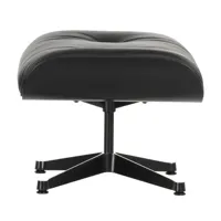 vitra - ottoman/ repose pied eames lounge - noir nero/siège cuir premium f 66/assise frêne laqué noir/structure laqué noir