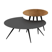 zeus - set de 2 tables d'appoint lara & dara - cuivre/noir cuivré/lara: effet de rouille  /dara: sand effect/lara: hxø 45x60cm/dara: hxø 35x100cm