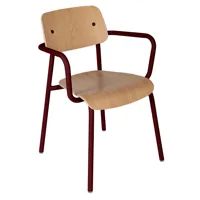 fermob - chaise avec accoudoirs studie chêne - cerise noire/texturé/assise et dossier placage de chêne/lxhxp 57x81x53cm