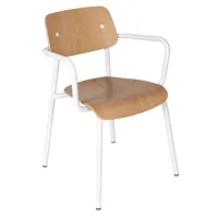 fermob - chaise avec accoudoirs studie chêne - blanc coton/texturé/assise et dossier placage de chêne/lxhxp 57x81x53cm