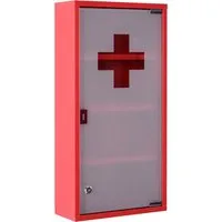 homcom armoire à pharmacie 3 étagères 4 niveaux verrouillable porte verre trempé dépoli logo croix 30l x 12l x 60h cm acier rouge
