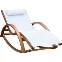 outsunny chaise longue fauteuil berçante à bascule transat bain de soleil rocking-chair en bois charge 100kg blanc
