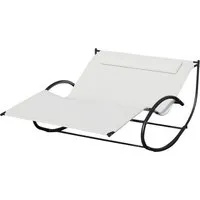 outsunny bain de soleil transat à bascule 2 places design contemporain assise dossier ergonomiques oreiller fourni métal noir textilène crème
