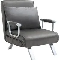 homcom fauteuil chauffeuse canapé-lit convertible 1 place déhoussable grand confort coussin pieds accoudoirs métal suède gris