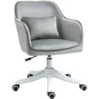homcom chaise de bureau chaise en velour fauteuil massant coussin lombaire intégré hauteur réglable pivotante 360° gris clair