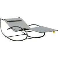outsunny bain de soleil 2 places design contemporain assise dossier ergonomiques oreiller fourni textilène métal 200l x 140l x 85h cm gris
