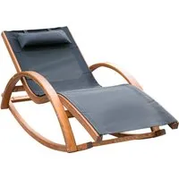 outsunny chaise longue fauteuil berçant à bascule transat bain de soleil rocking chair en bois charge 120 kg noir