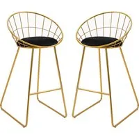 homcom lot de 2 tabourets de bar chaises de bar avec repose-pied structure métal et coussin velours 52,5 x 47 x 97 cm noir et doré